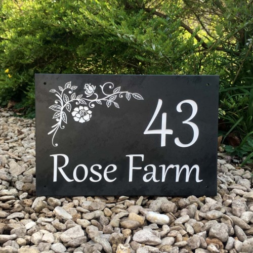 Rose Design Slate Address Plaque 300 x 200mm